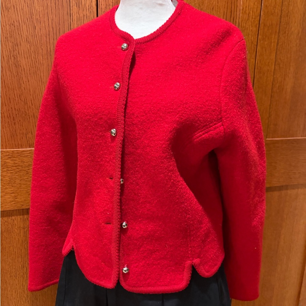 Vintage Anderson Little Red Cardigan Boiled Wool Tailored Gold Buttons Large